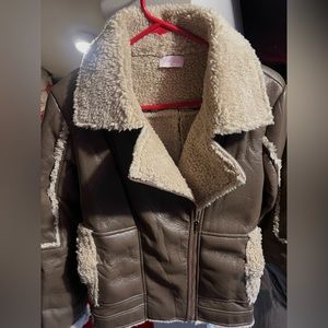 Brown Faux Leather Sherpa Lined Jacket